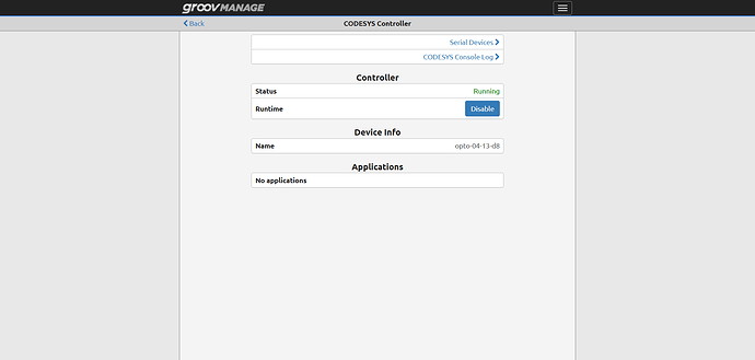 Groov Manage shows No application.