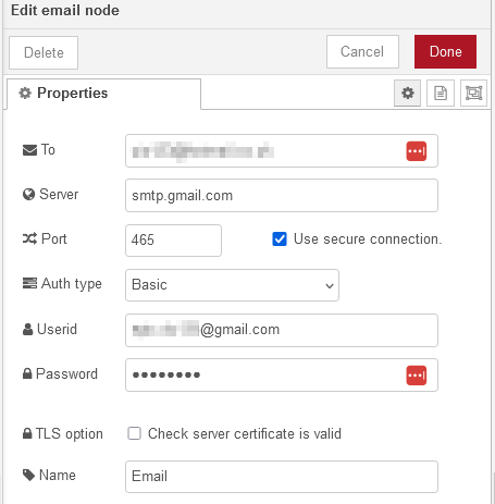 Email Node Configuration